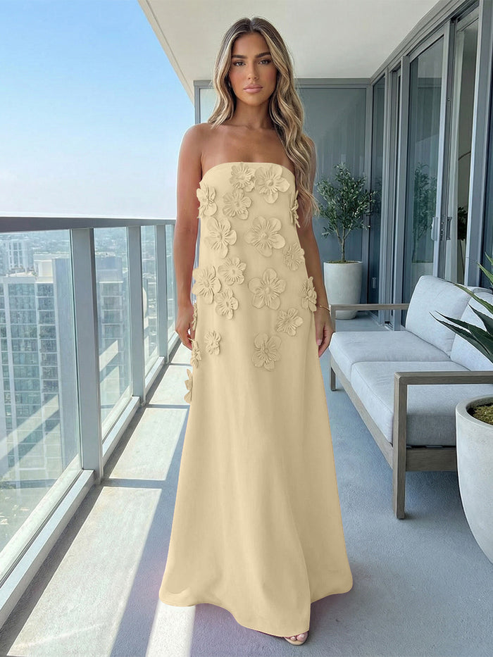 Jersey A-Line Strapless 3D Flowers Formal Dresses