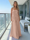 Jersey A-Line Strapless 3D Flowers Formal Dresses