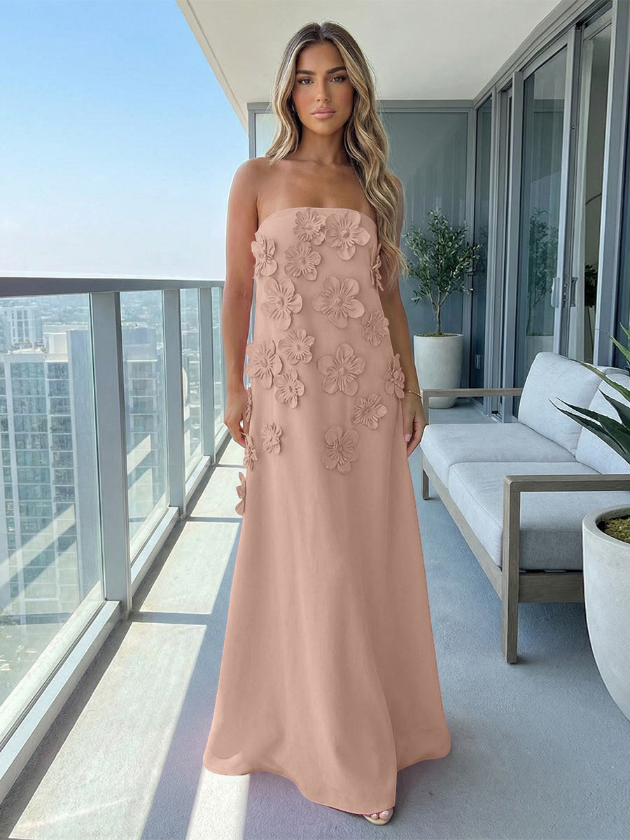 Jersey A-Line Strapless 3D Flowers Formal Dresses