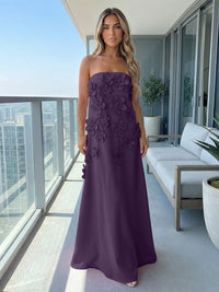Jersey A-Line Strapless 3D Flowers Formal Dresses
