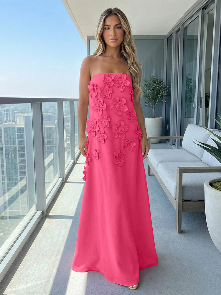 Jersey A-Line Strapless 3D Flowers Formal Dresses