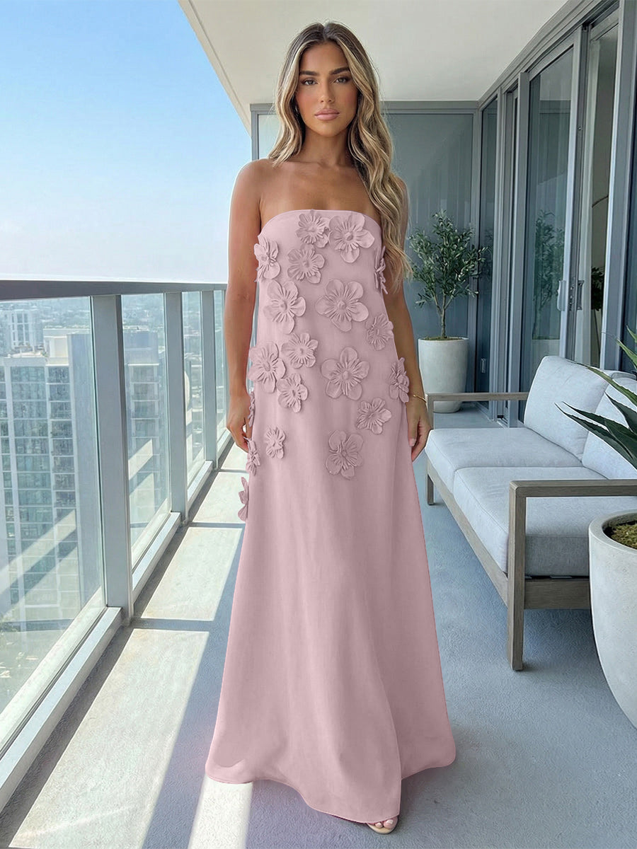 Jersey A-Line Strapless 3D Flowers Formal Dresses