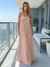 Jersey A-Line Strapless 3D Flowers Formal Dresses