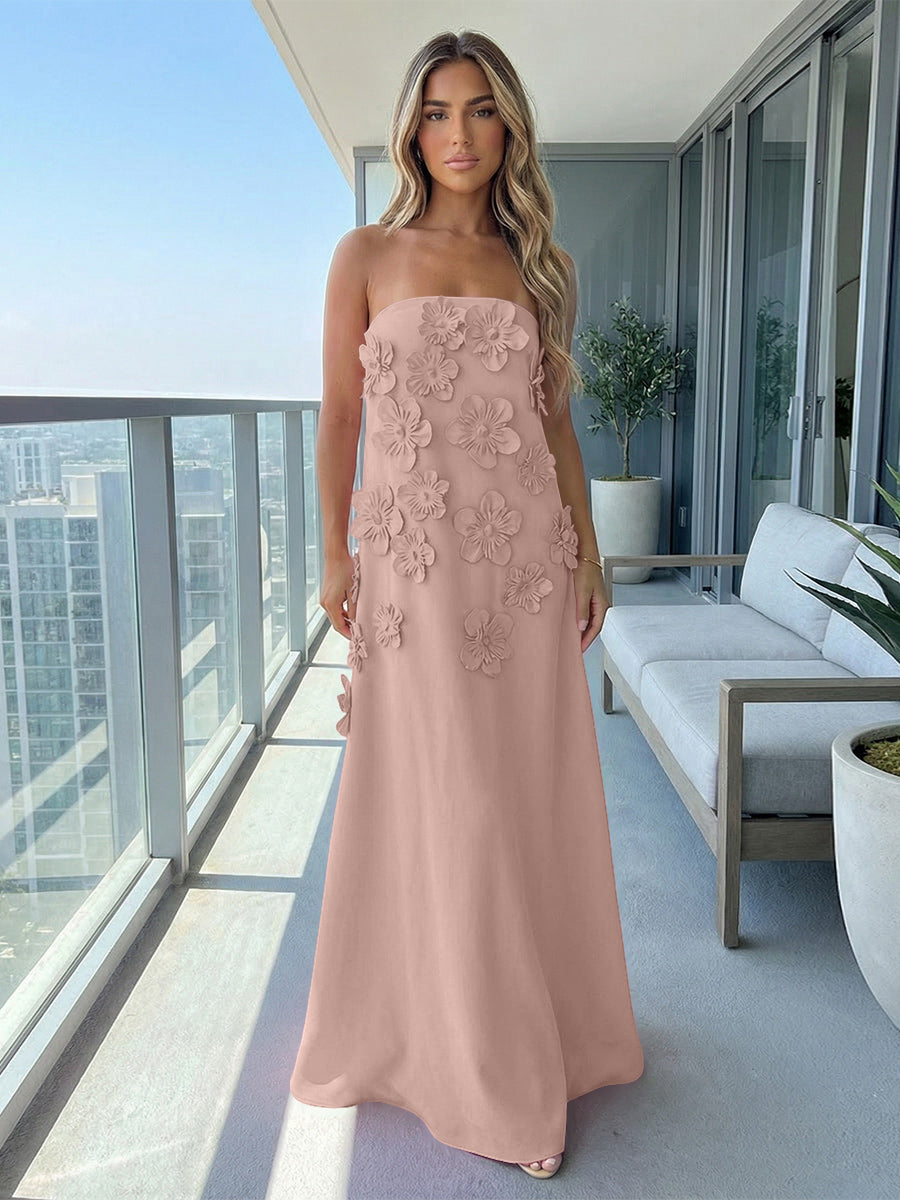 Jersey A-Line Strapless 3D Flowers Formal Dresses