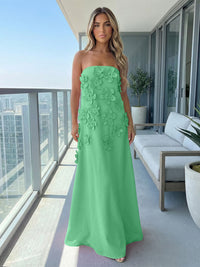 Jersey A-Line Strapless 3D Flowers Formal Dresses