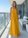 Jersey A-Line Strapless 3D Flowers Formal Dresses
