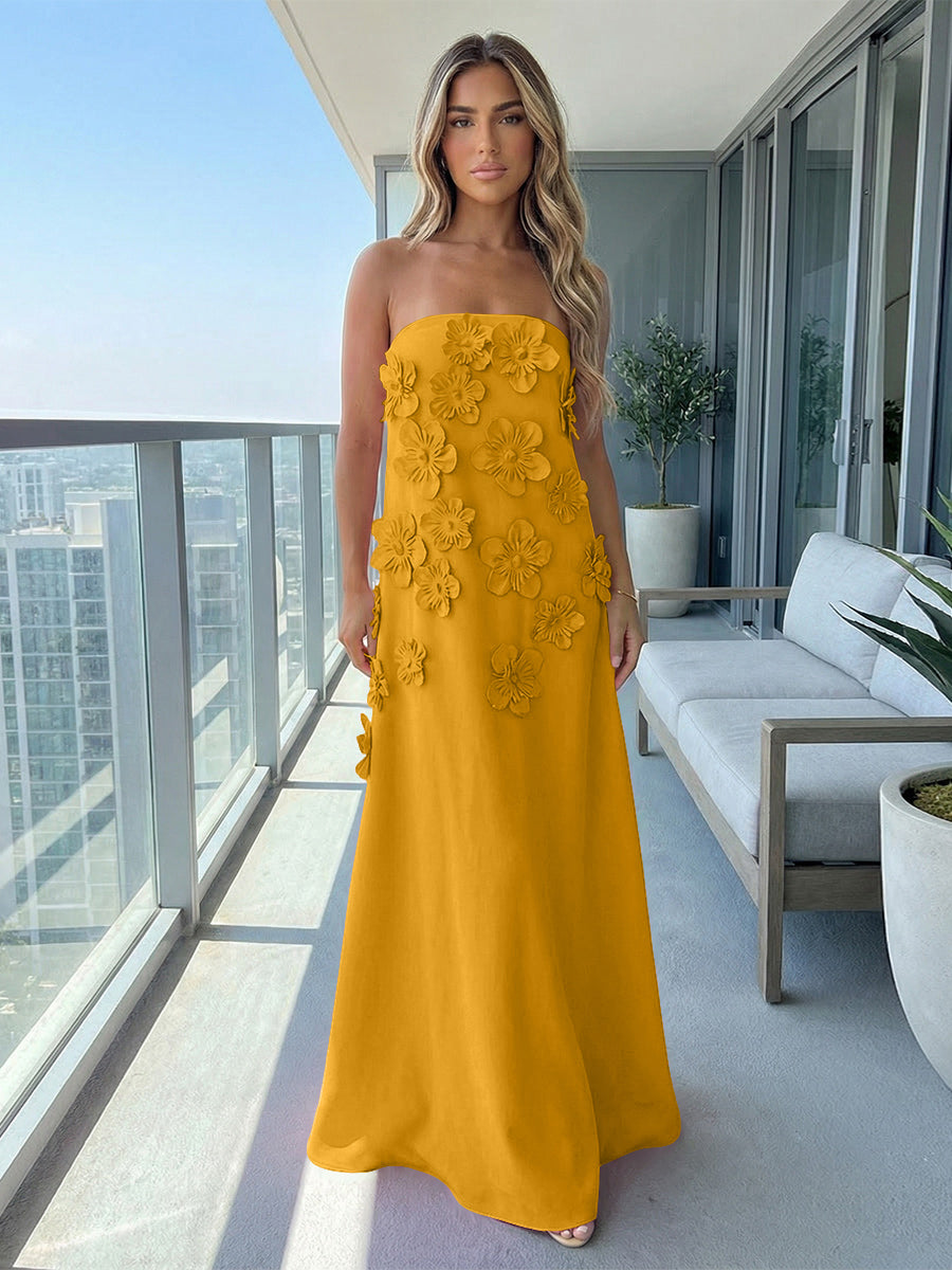 Jersey A-Line Strapless 3D Flowers Formal Dresses
