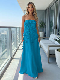 Jersey A-Line Strapless 3D Flowers Formal Dresses