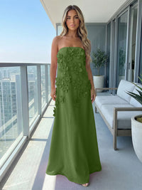 Jersey A-Line Strapless 3D Flowers Formal Dresses
