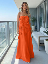 Jersey A-Line Strapless 3D Flowers Formal Dresses