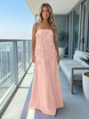 Jersey A-Line Strapless 3D Flowers Formal Dresses