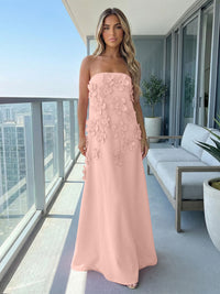Jersey A-Line Strapless 3D Flowers Formal Dresses