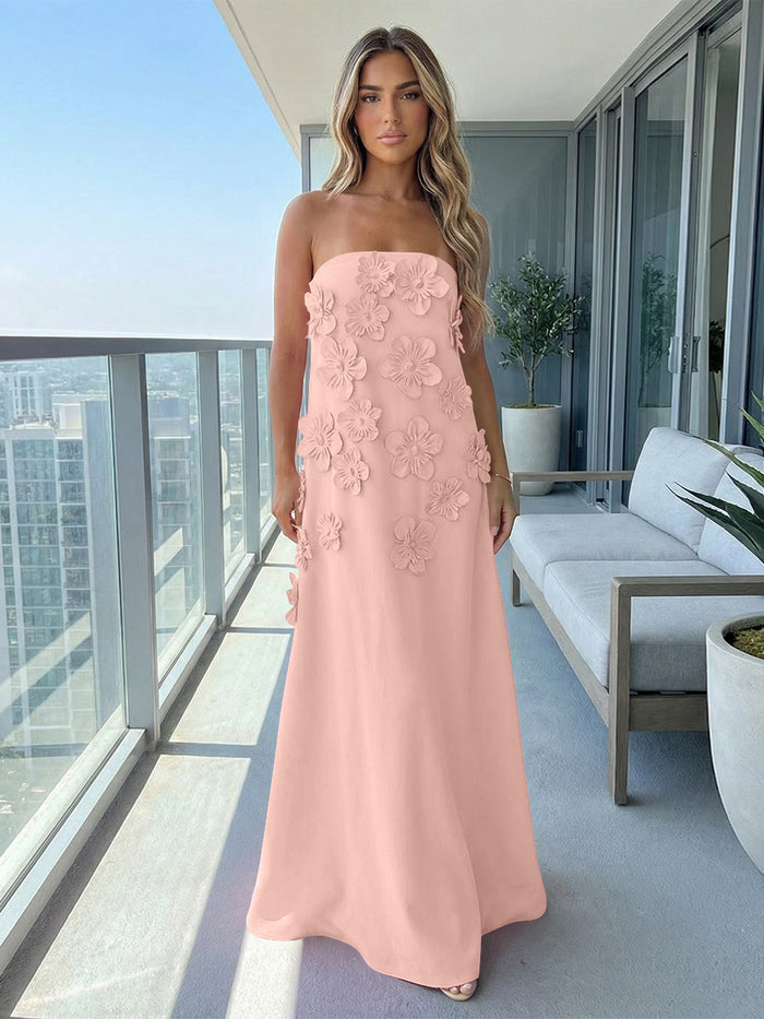 Jersey A-Line Strapless 3D Flowers Formal Dresses