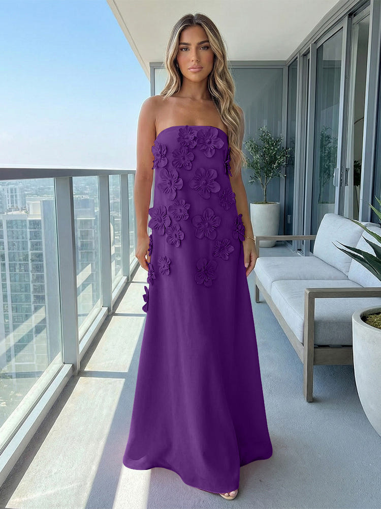 Jersey A-Line Strapless 3D Flowers Formal Dresses