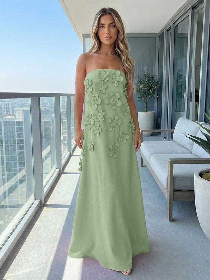 Jersey A-Line Strapless 3D Flowers Formal Dresses