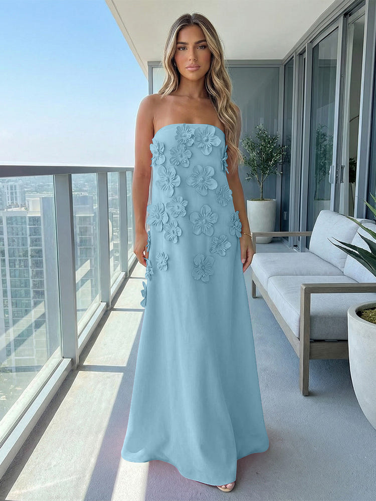 Jersey A-Line Strapless 3D Flowers Formal Dresses