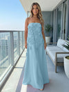 Jersey A-Line Strapless 3D Flowers Formal Dresses
