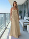 Jersey A-Line Strapless 3D Flowers Formal Dresses