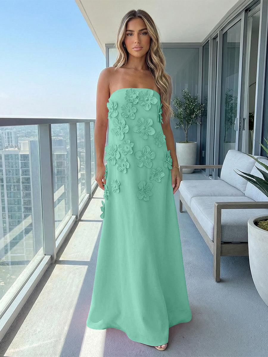 Jersey A-Line Strapless 3D Flowers Formal Dresses