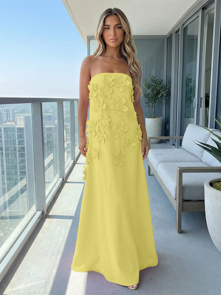 Jersey A-Line Strapless 3D Flowers Formal Dresses