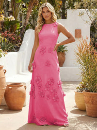 Jersey A-Line Crew Neck 3D Flowers Formal Dresses