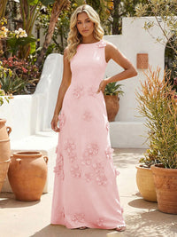 Jersey A-Line Crew Neck 3D Flowers Formal Dresses