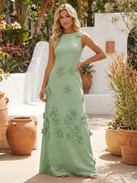 Jersey A-Line Crew Neck 3D Flowers Formal Dresses
