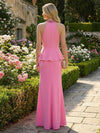 Jersey 3D Flowers Mermaid High Neck Beaded Formal Dresses