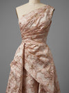 A-Line Floral One Shoulder Satin Formal Dresses with Ruffles