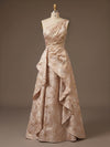 A-Line Floral One Shoulder Satin Formal Dresses with Ruffles