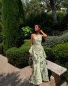 A-Line Floral One Shoulder Satin Formal Dresses with Ruffles