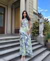 A-Line Floral One Shoulder Satin Formal Dresses with Ruffles