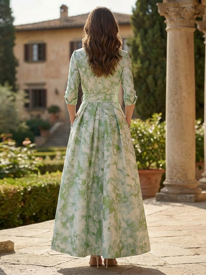 Floral A-Line V Neck Pleated Mother of the Bride Dresses