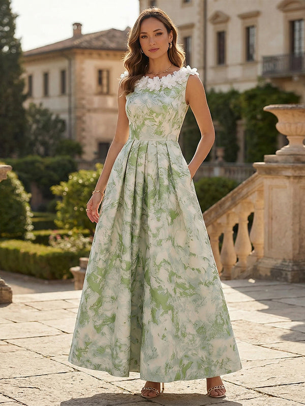 Floral A-Line Scoop Neck 3D Flowers Formal Dresses
