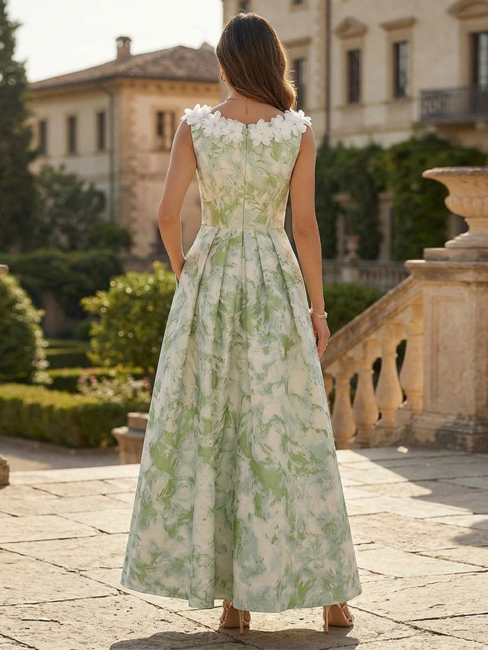 Floral A-Line Scoop Neck 3D Flowers Formal Dresses