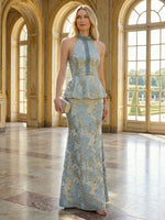 Jacquard Mermaid Halter Beaded Mother of the Bride Dresses