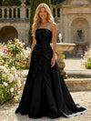Satin A-Line Pleated Formal Dresses with 3D Flowers