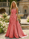 Satin A-Line Pleated Formal Dresses with 3D Flowers
