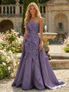 Satin A-Line Pleated Formal Dresses with 3D Flowers