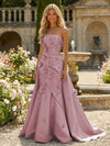 Satin A-Line Pleated Formal Dresses with 3D Flowers