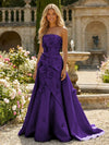 Satin A-Line Pleated Formal Dresses with 3D Flowers