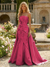 Satin A-Line Pleated Formal Dresses with 3D Flowers