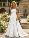 Satin A-Line Pleated Formal Dresses with 3D Flowers