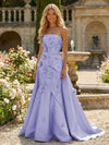 Satin A-Line Pleated Formal Dresses with 3D Flowers