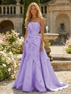 Satin A-Line Pleated Formal Dresses with 3D Flowers