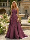 Satin A-Line Pleated Formal Dresses with 3D Flowers