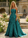 Satin A-Line Pleated Formal Dresses with 3D Flowers