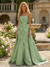 Satin A-Line Pleated Formal Dresses with 3D Flowers