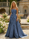 Satin A-Line Pleated Formal Dresses with 3D Flowers