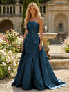 Satin A-Line Pleated Formal Dresses with 3D Flowers